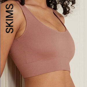 Women's SKIMS Rib Scoop Bralette Sports Bra 2X/3X Rose Clay Pink